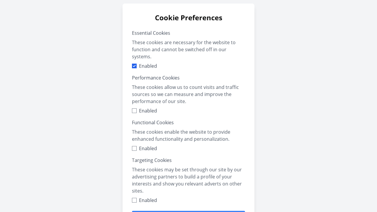 Cookie preferences form